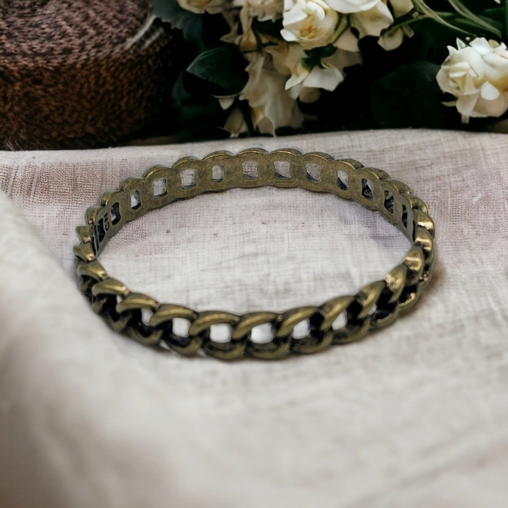 RJ Graziano Bracelet Brass Bangle Open Chain Linked Vintage 9"